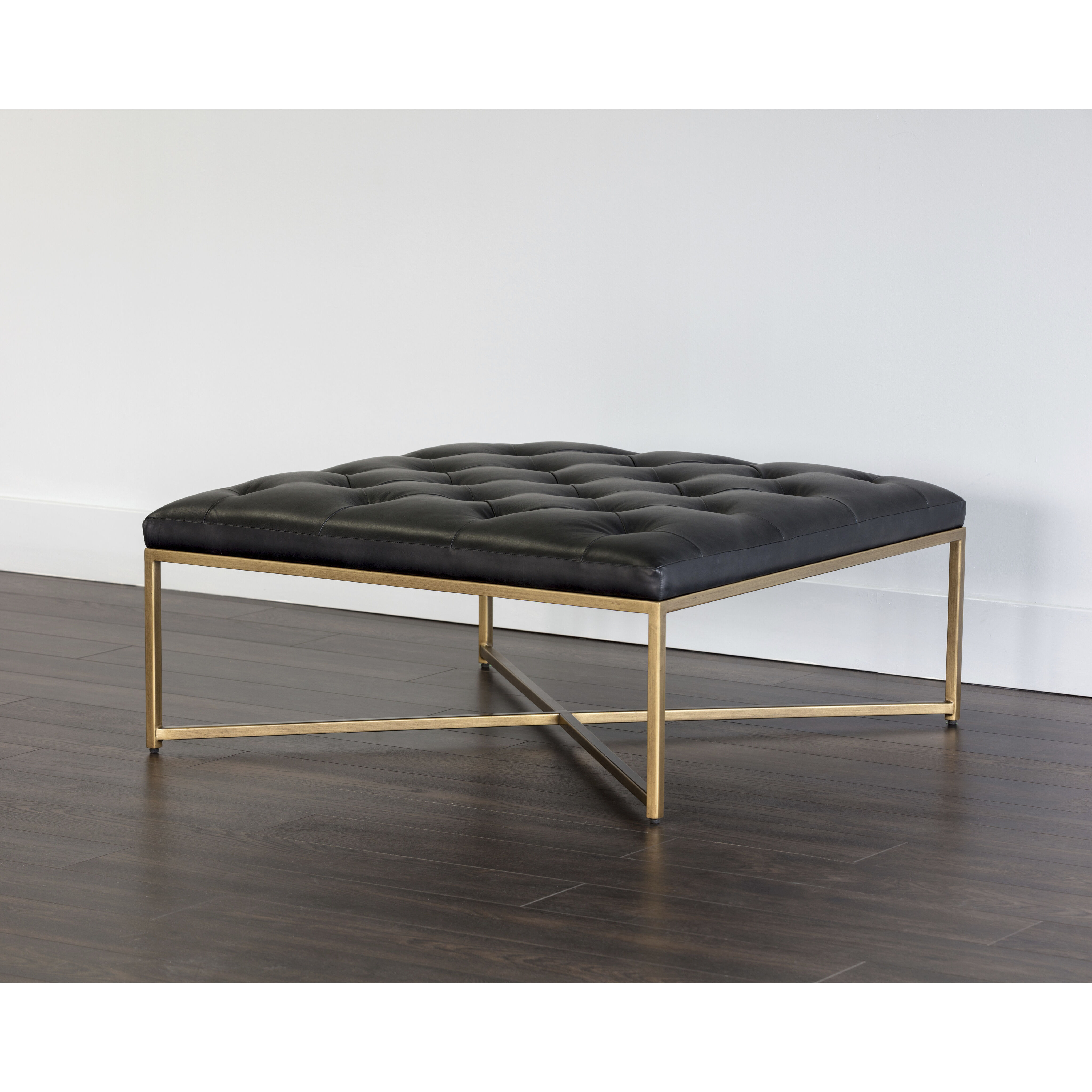 Endall 17 inch Antique Brass / Vintage Black Night Leather Ottoman